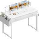 Lufeiya Small White Computer Desk with Drawers for Home Office Bedroom, 40 Inch Vanity Desk with Fabric Drawer Storage and Side Pouch, Study Writing Table, White