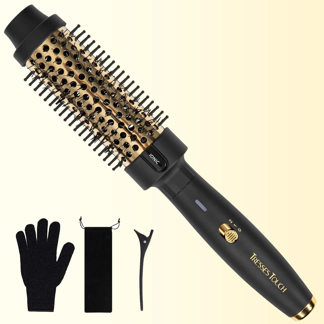 Thermal Brush 1.5" Curling Brush, Blowout Long Lasting Look Thermal Hair Brushes, 30s Fast Heated Round Brushes, Negative Ion Tech, 2 Temp Settings, Less Damage, Universal Voltage for Travel (Gold)