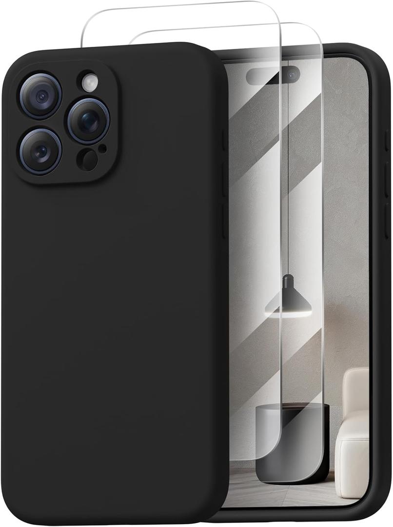 Magnetic for iPhone 15 Pro Case, Compatible with MagSafe, with 9H Nano Screen Protectors, Full Camera Protection, Silicone Shockproof Microfiber Lining Phone Case 6.1", Black