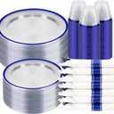 BESTSTAR 350PCS Clear and Blue Disposable Plates Set for 50 Guests, 100 Plastic Plates, 50 Cups, 50 Pre-Rolled Napkins with Plastic Cutlery for Party, Birthday, Thanksgiving, Christmas, Halloween