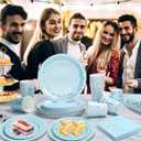 175 Pcs Light Blue Plates and Napkins Party Supplies - Baby Blue Paper Plates Serve 25 Guests - Light Blue and Silver Disposable Plates Sets for Birthday Wedding Baby Shower Holiday Party Decorations