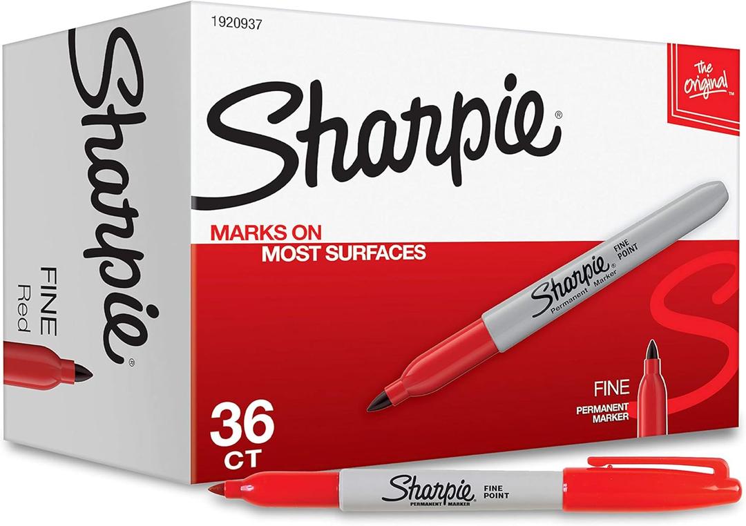 Sharpie Permanent Markers, Fine Tip, Red, 36 Count - Marks on Paper, Plastic, Metal, Wood, Perfect for Drawing, Coloring, Posters, Home, Office Supplies