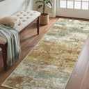 BEIMO Runner Rug for Hallway Kitchen, 2'6"x6' Machine Washable Runners Rug for Entryway, Soft Modern Abstract Throw Rugs, Low Pile Floor Cover with Non Slip Backing, Orange Green