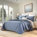 Cotton California King Size Comforter SetRetro Blue BeddingPaisley BedspreadsSoft Cotton Quilt Solid Color (118*106) with 2 Pillow ShamsLightweight Bedspread All Seasons 3 Piece