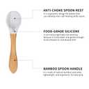 Baby Divided Bamboo Plates, Bowls with Suction and Matching Spoon Set, 3 Piece Feeding Supplies Set for Infant, Toddlers, Detachable Silicone Suction Stay Put Base for Wooden Bowl, Plate