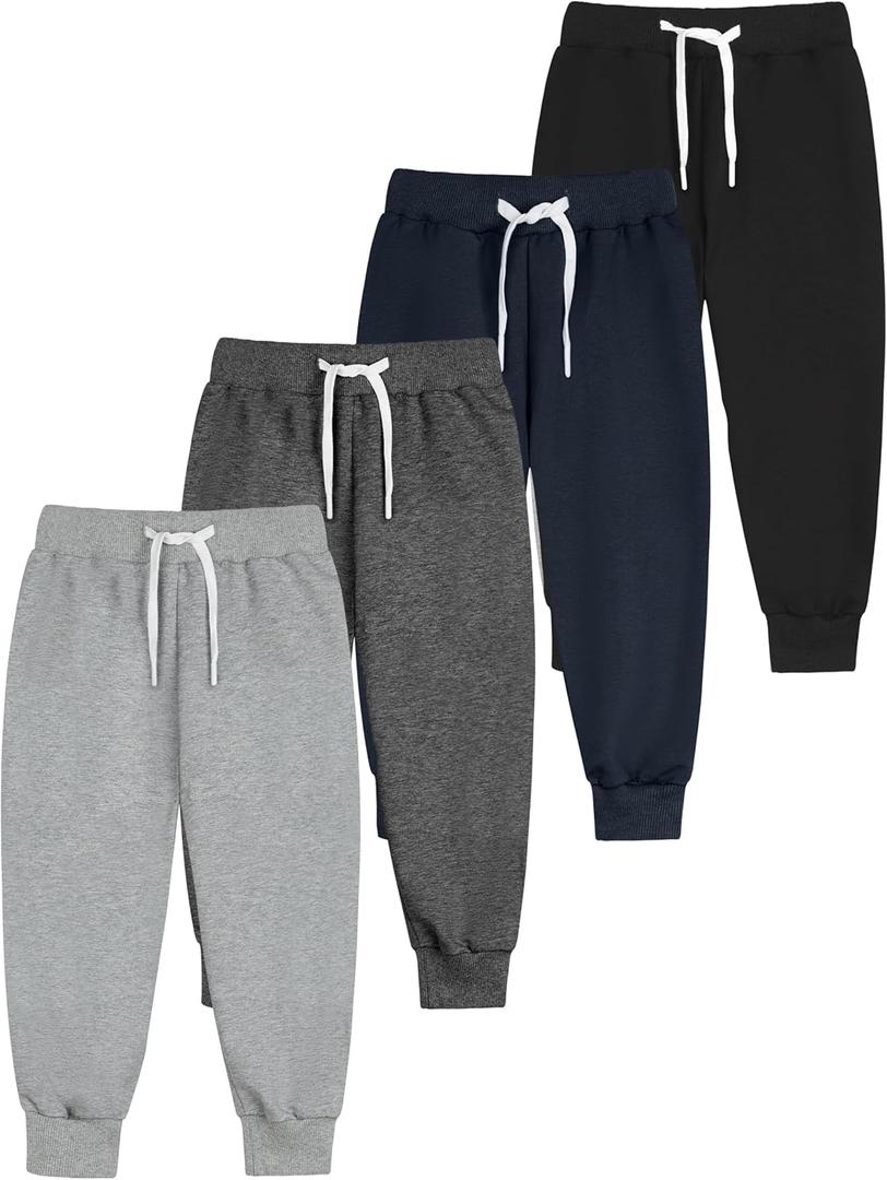 Resinta 4 Pack Toddler and Boys Joggers Sweatpants Cotton Kids Active Pants with Drawstring Casual Athletic Clothes (5-6 Years, Black, Dark Gray, Light Gray, Navy Blue)