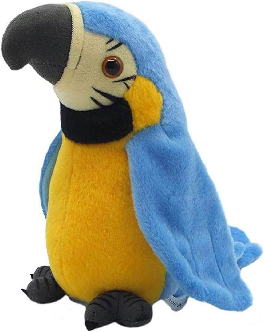 GREUS 9'' Cute Talking Parrot Repeats What You Say Electronic Interactive Plush Toy Stuffed Animal Record Parrot Waving Wings Funny Bird Toys for Children Girls Boys Best Xmas Gift (Blue Parrot)