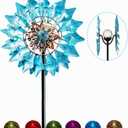Solar Wind Spinner New Azure 75in Multi-Color Seasonal LED Lighting Solar Powered Glass Ball with Kinetic Wind Spinner Dual Direction for Patio Lawn & Garden