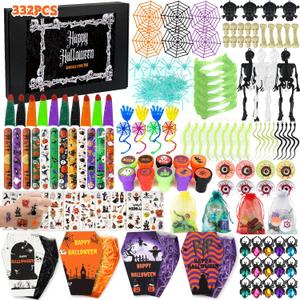 332 Pcs Halloween Party Favors for Kids, Coffin Treat Boxes Gifts Fillers Goodie Bags Stuffers Toys Bulk, Halloween Party Supplies Decorations Trick or Treat Treasure Box for Classroom Prizes
