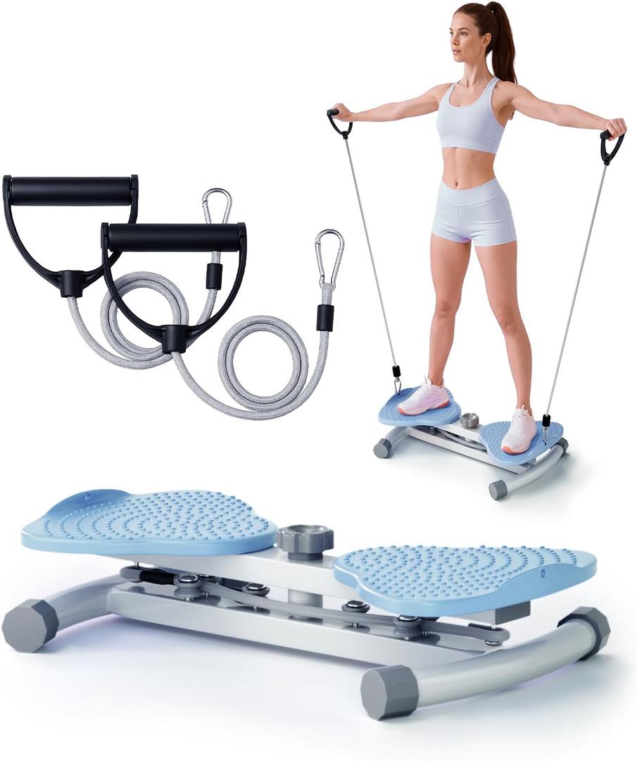 Waist Twister Machine for Body Toning, Fat Burning, Supports 300 lbs, Noiseless, Anti-Slip, Compact Portable for Home, Gym, Apartment, Office (Blue)