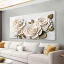 Suconvng Canvas Art Wall Decor Floral Wall Art For Living Room Modern Canvas Wall Decor Prints Pictures For Wall White Flower Wall Art For Hotel Home Artwork 24x48 Inch