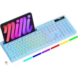 Soueto Wireless Keyboard with RGB Backlit, Phone Tablet Holder for Mac/PC