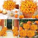 2 x 16 Bundles Artificial Mums for Outdoors Garden Home Decoration Fake Mums 2 Style Faux Silk Daisy for Outside Planter Front Porch Patio Indoor Home Wedding Garden Porch Window Box Planter Decoration