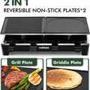 CUSIMAX Raclette Grill, Electric Grill, Reversible 2 in 1 Non-stick Grill & Griddle Plates, Portable Korean Grill with 8 Paddles & Shovels, Black New Model