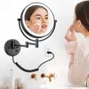 ALHAKIN 9" Wall Mounted Lighted Makeup Mirror, Large Double Sided 1X/10X Magnifying Mirror with 3 Color Lights Dimmable, 360 Rotation, Black