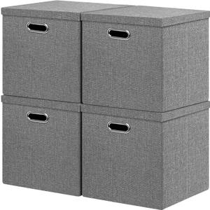 Linen Storage Bins with Lids,13 x 13 Inch Foldable Fabric Cube Baskets Boxes Organizer for Closet, Shelves, and Home. (Gray, (13x13) 4 pack)