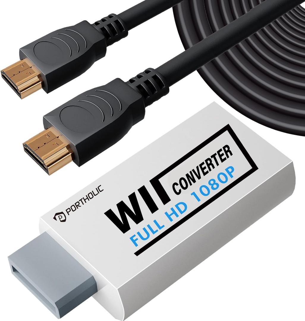 PORTHOLIC Wii to HDMI Converter 1080P with 5FT/1.5M High Speed HDMI Cable Wii2 HDMI Adapter Video&Audio with 3.5mm Jack Audio, Support All Wii Display 720P Compatible with HD Device(Plug and Play) (White)