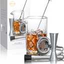 LIGHTEN LIFE Cocktail Mixing Glass Set,Bar Mixing Set with 20oz Crystal Thick Bottom Glass,Spoon, Jigger,Strainer and Muddle,5 Pieces Cocktail Mixing Glass Kits Perfect for Amateurs and Bartenders