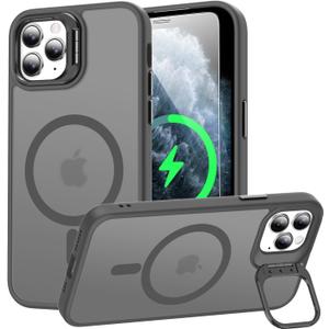 Goodon Magnetic for iPhone 11 Pro Case with Screen Protector, Built-in Camera Kickstand,[Compatible with Magsafe] [Wireless Charging] Matte Protective Phone Cover 5.8" for Men, Women, Girls - Grey