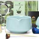Artcome Matcha Tool Set - Complete Kit with Matcha Bowl with Spout, Bamboo Whisk, Tea Scoop, Whisk Holder, Scoop Holder, Tea Cloth & Powder Strainer, Celadon Blue