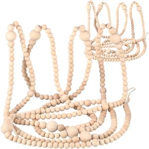 2 Pcs 24 Feet Christmas Wooden Bead Garland - Farmhouse Boho Xmas Tree Decor - Rustic Vintage Boho for Christmas Decoration Supply