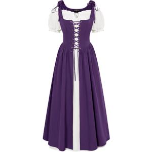 Scarlet Darkness Renaissance Costume Women Peasant Medieval Dress Short Sleeve Maxi Fairy Dresses with Pockets, 2XL