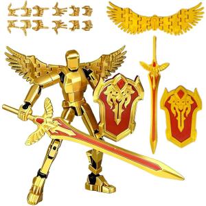 T13 Action Figure Set - (Assembled) 3D Printed Action Figure, Titan 13 Action Figure, Multi-Jointed Movable Dummy 13, Robot Action Figure, Birthday Gifts for Boys, Girls Desktop Decorations (Gold)
