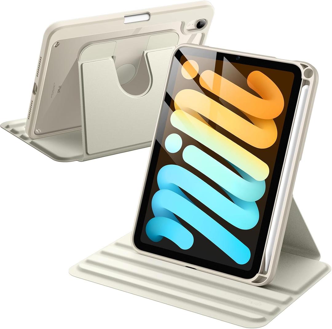 JETech Rotating Case for iPad mini (A17 Pro, 2024 Model, 7th Generation) / mini 6 (2021 Model, 6th Generation), 360 Degree Rotation Protective Stand Cover Clear Back (Starlight)