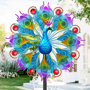 Metal Wind Spinners Outdoor for Garden Yard, 59" Kinetic Large Peacock Wind Spinner & Sculptures with Stable Metal Stake, Garden Windmill for Yard Lawn Patio Art Decor (Colorful)