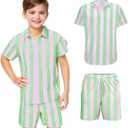 80s 90s Workout Costume Outfit,Beach Hawaiian Shirt Shorts Outfits Halloween Party Cosplay Dress Up (Green)