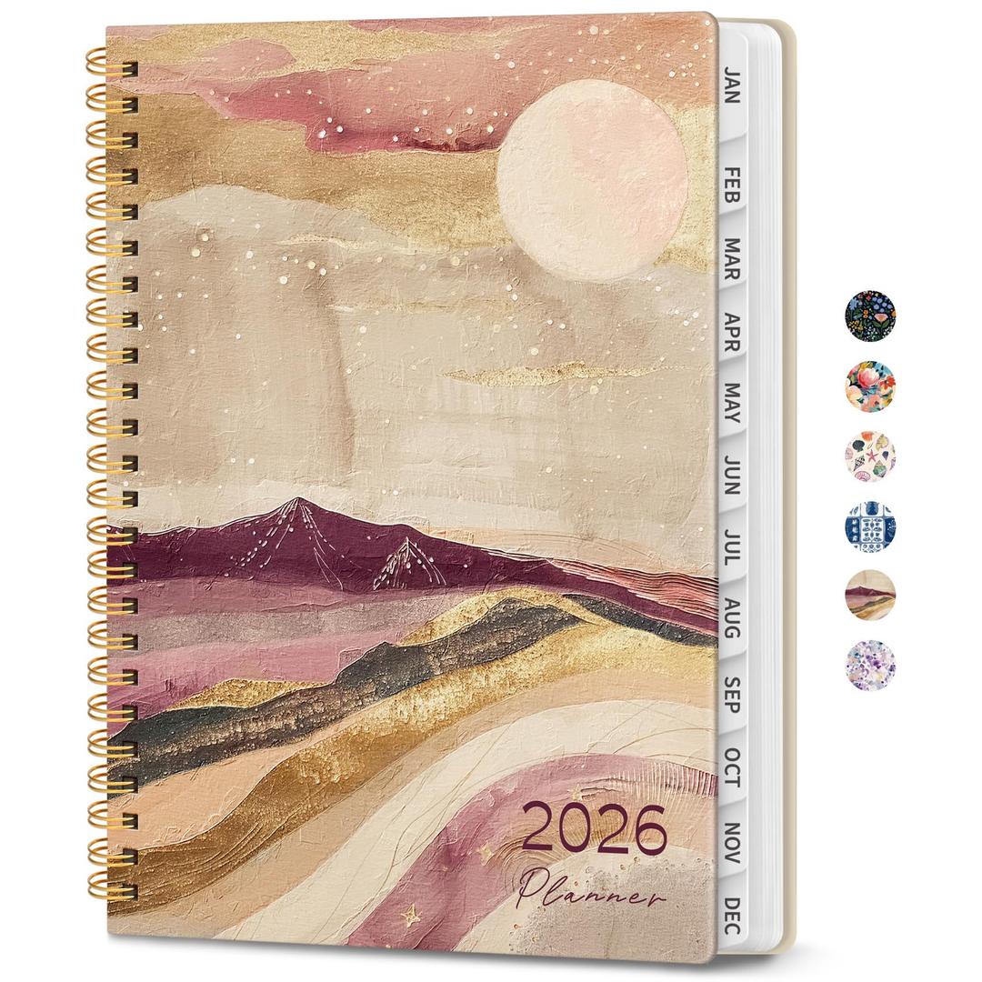 2026 Planner, Weekly and Monthly Planner for Women, Jan 2026 - Dec 2026 Pretty 2026 Calendar Planner with Monthly Tabs, Inner Pocket, Spiral Binding, Perfect for Office Home School - 8.5" x 11", Landscape