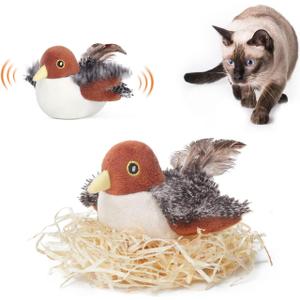Potaroma Cat Toys Rechargeable Flapping Bird Sparrow, Lifelike Chirp Tweet, Touch Activated Kitten Toy Interactive Cat Exercise Toys for All Breeds Cat Kicker Catnip Toys 4.0 Inches