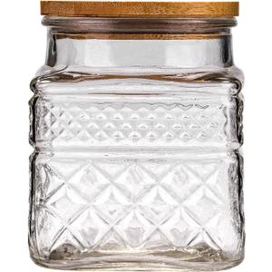 WHJY Glass Storage Container with Lid, Airtight Glass Jars, Farmhouse Tea Canister, Dog Treat Jar for Pet, Glass Candy Cookies Coffee Canister Jar Bath Salt Container - Square 47 oz
