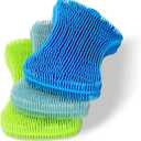 Geloo.Silicone Sponge Dish Brush, Double Sided Cleaning Brush for Dishes, Kitchen Gadgets and Accessories (3 Pack) (Blue+grey+green)