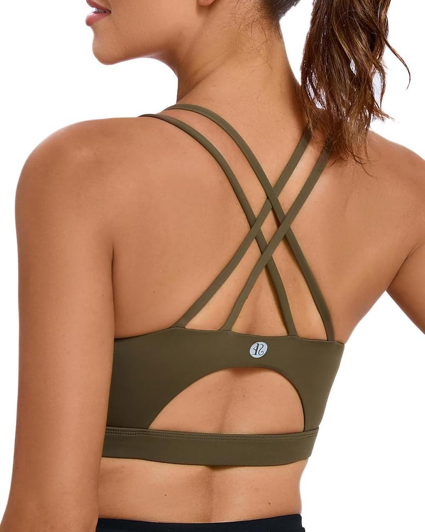 Sports Bras for Women,Padded Sports Bra Tank Top Sexy Crisscross Back High Impact Longline Workout Yoga Bra (Size Large, Oak Brown)