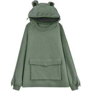 Women Frog Hoodie Zipper Mouth Hoodie Cute Sweatshirt for Teen Girls (XX-Large, Green)