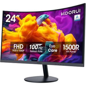 KOORUI 24 inch Curved Monitor, Full HD 1080P Curved Computer Monitor, 100Hz 1500R PC Screen, TV Rheinland Certified, HDMI VGA, Tilt Adjustment, LCD Display, Eye Care, Black 24N5CA