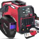 140A MIG Welder, 3 in 1 Flux Core, MIG/LIFT TIG/Stick Welding Machine 110V Portable IGBT Inverter Synergic Control, LED Display with Welding Helmet