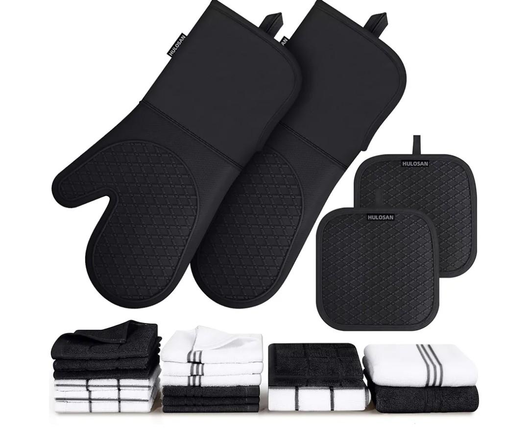 Silicone Oven Mitts Pot Holder Kitchen-Towels100% Cotton Dish Towels for Kitchen,Super Soft and Absorbent Kitchen Hand Towels/Tea Towels.Pot Holder,Oven Mitt Heat Resistant,Silicone Grip,Gift Set