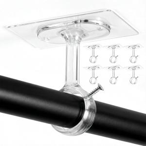 6 Pack Ceiling Hooks for Hanging, No Drill Curtain Rod Brackets Curtain Rod Hook No Drill Drop Ceiling Hook Adjustable Curtains Rods Hooks 1.2'' Dia Poles for Living Room, Bathroom, Kitchen