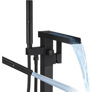 BESy Tub Filler Freestanding Bathtub Faucet Free Standing Tub Faucet Matte Black Floor Mount Bathroom Tub Faucets Bath Faucets with 2 Function Handheld Sprayer