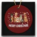 3 x Christmas Dog Ceramic Ornaments Round, Cute Santa Hat Light Hanging Ornament Keepsake Gifts for Dog Lovers Winter Tree Decor, Red Retro Rustic Festive Holiday Decorations Decor 3in