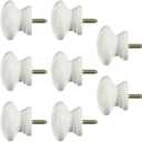 Uonlytech 8pcs Self-Tapping Solid Wood Handle Round Cabinet Knob Dresser Pulls Wood Knob Drawer Knobs Chinese Door Closet Dresser Mini Vanity Desk Handle for Doors Jewelry Box (4X3.3CM, White)