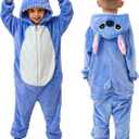 Unisex Kids Flannel Animal Onesie Pajamas - Kids Flannel Halloween Cosplay Costume/Homewear/Sleepwear (9-10 Years, Blue)