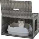 MUTTROS Rattan Cat Litter Box Enclosure - Extra Large Hidden Litter Box Furniture by Handwoven Wicker with Taller Doorway & Raised Edge Mat-Cat House Cabinet for Large Cats Indoor Odor Control, Beige