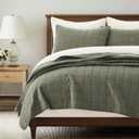 EVERGRACEHOME 100% Cotton Box Stitch Quilt Bedding Set Queen Size 3 Pieces, Garment-Washed Lightweight Soft Cozy Coverlet, Quilted Bedspread Sets with 2 Shams for All Season, Olive Green | Box Stitch Design, 100% Cotton, Soft, Oversized, Pre Washed, Oeko-Tex Certified, Full/Queen