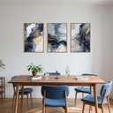 Navy Blue and Gold Framed Canvas Wall Art Set,Mid-Century Modern Abstract Wall Decor,Navy Blue Ink Wash Painting,Neutral Art Print for Living Room,Bedroom,Dining Room,Office - 16"x24"x3