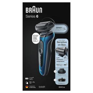 Braun Series 6 6040cs Electric Shaver with Charging Stand, Precision Trimmer, Wet & Dry, Rechargeable, Cordless Foil Shaver, Blue (6 Piece Set)