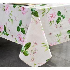 Vinyl Tablecloth with Flannel Backing - Waterproof, Oil-Proof, Easy to Clean -Plastic Table Cloth - Perfect for Dining Tables, Kitchen Tables, Parties (Beige Flowers, 5472 Inch Rectangular)
