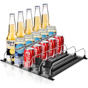 Soda Can Organizer for Refrigerator,Automatic Pusher Glide Drink Organizer for Fridge,Holds up to 12 Cans,15.35" D Black